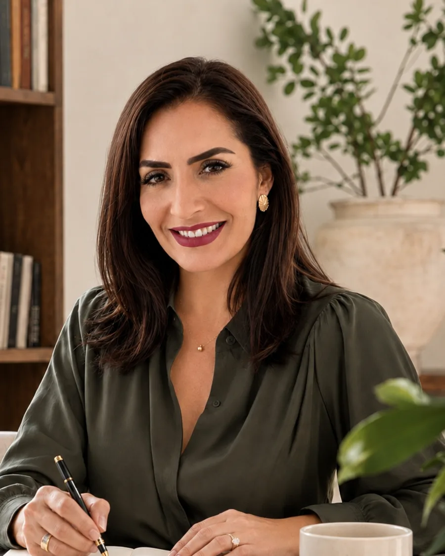 Marjorie Espinosa escribiendo en su escritorio